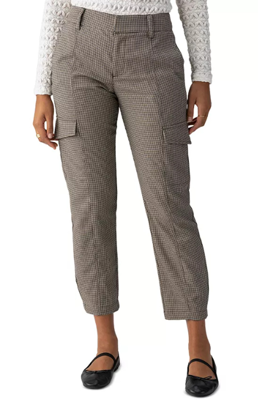 SANCTUARY POLISHED HOUNDSTOOTH PRINT CARGO CROP PANT BROWN WOMENS SIZE 25 NEW